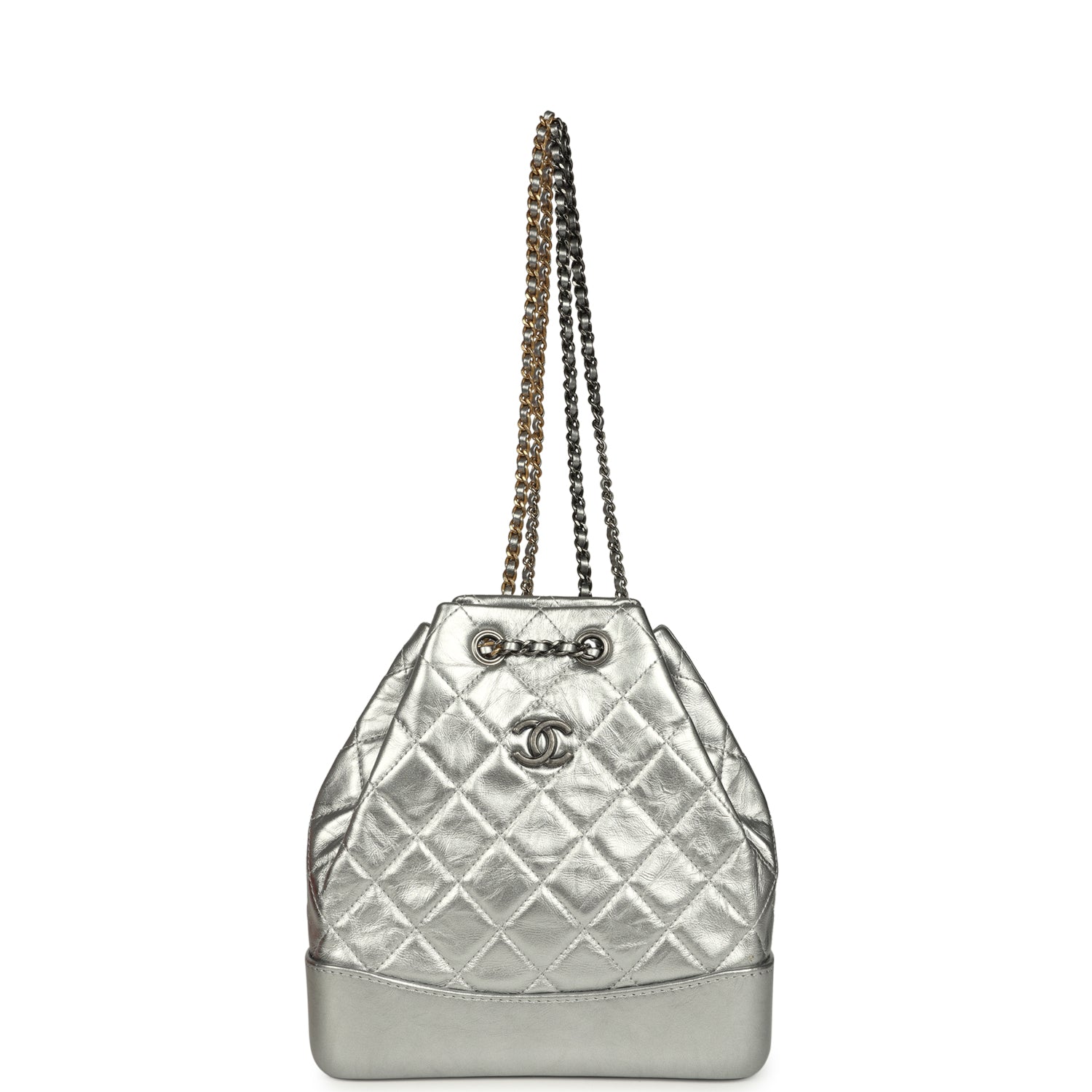 Small Gabrielle Backpack Metallic Silver Aged Calfskin Mixed Metal Hardware