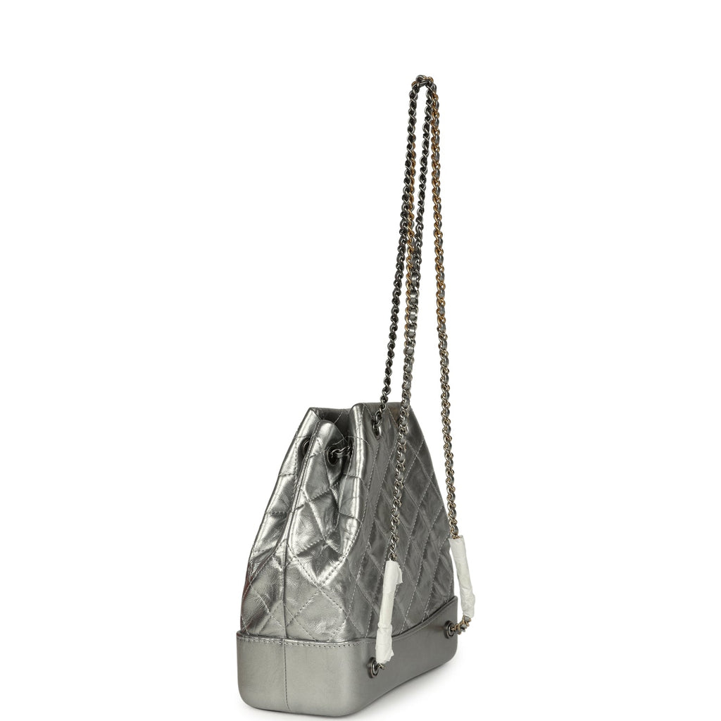 Small Gabrielle Backpack Metallic Silver Aged Calfskin Mixed Metal Hardware