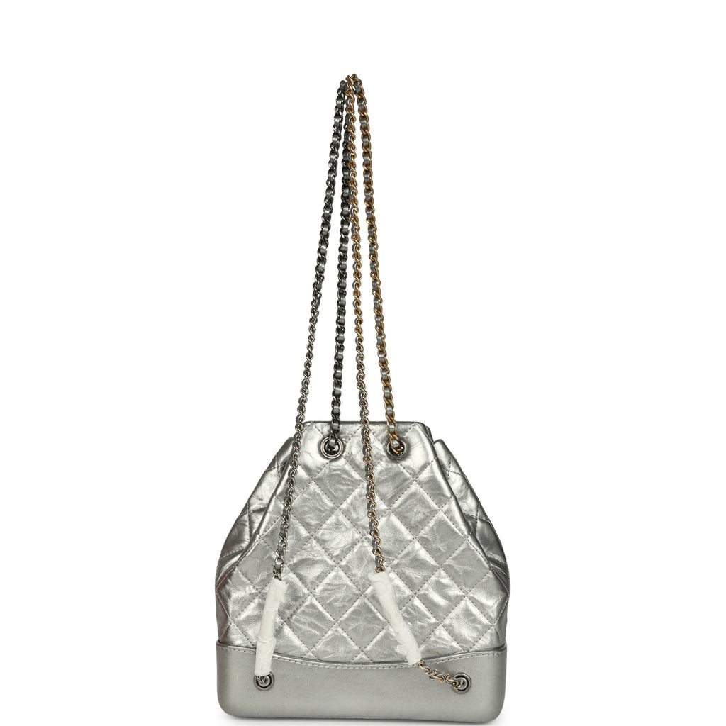 Small Gabrielle Backpack Metallic Silver Aged Calfskin Mixed Metal Hardware