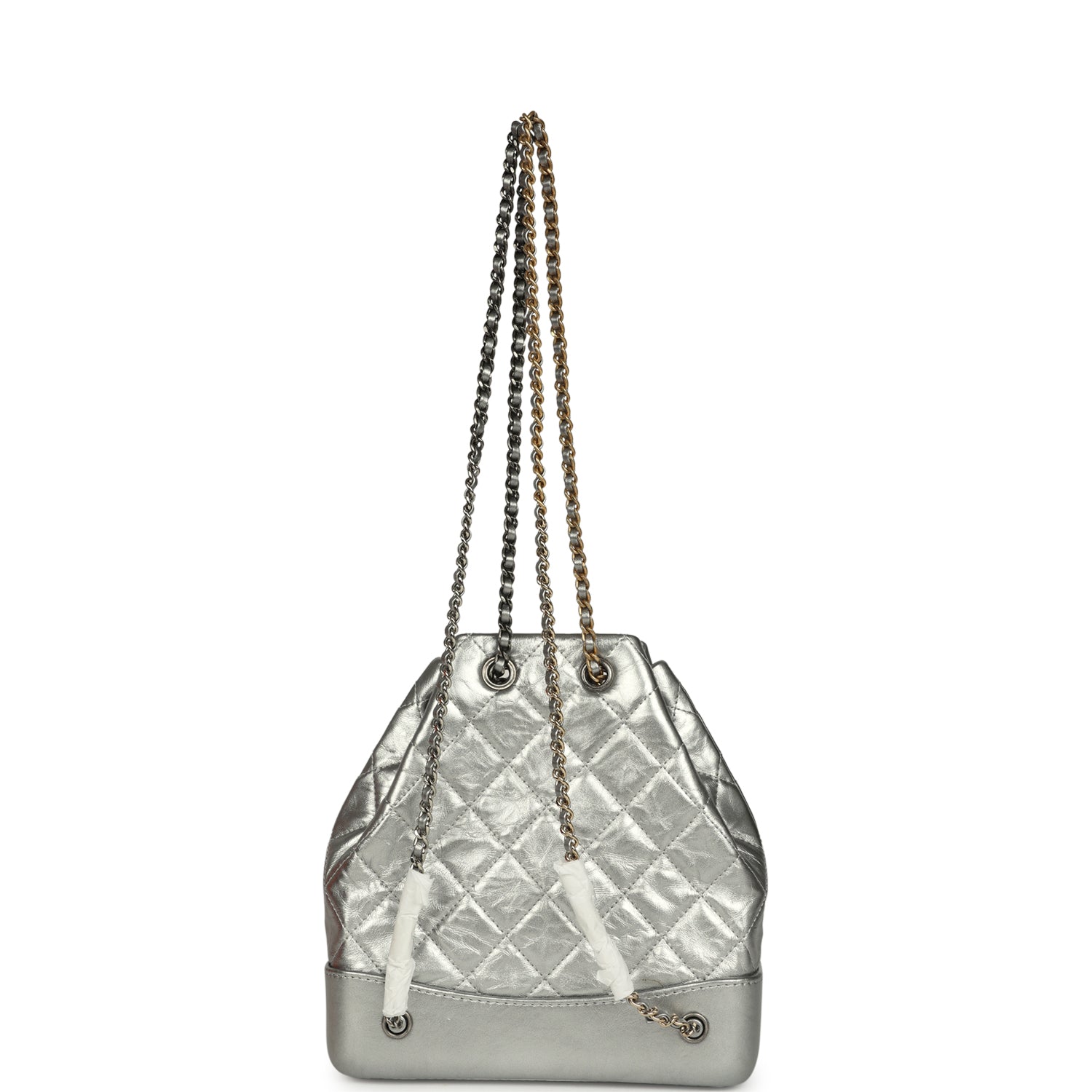 Small Gabrielle Backpack Metallic Silver Aged Calfskin Mixed Metal Hardware