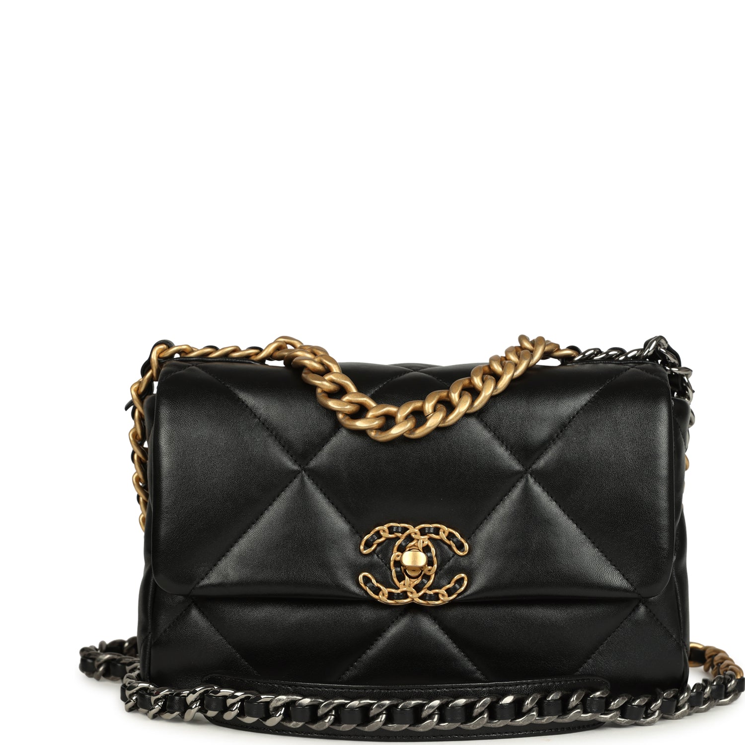 Medium 19 Flap Bag Black Shiny Lambskin Mixed Hardware