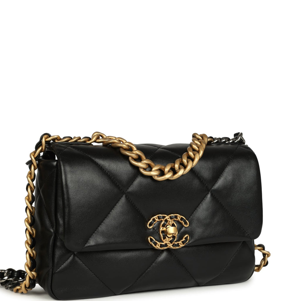 Medium 19 Flap Bag Black Shiny Lambskin Mixed Hardware