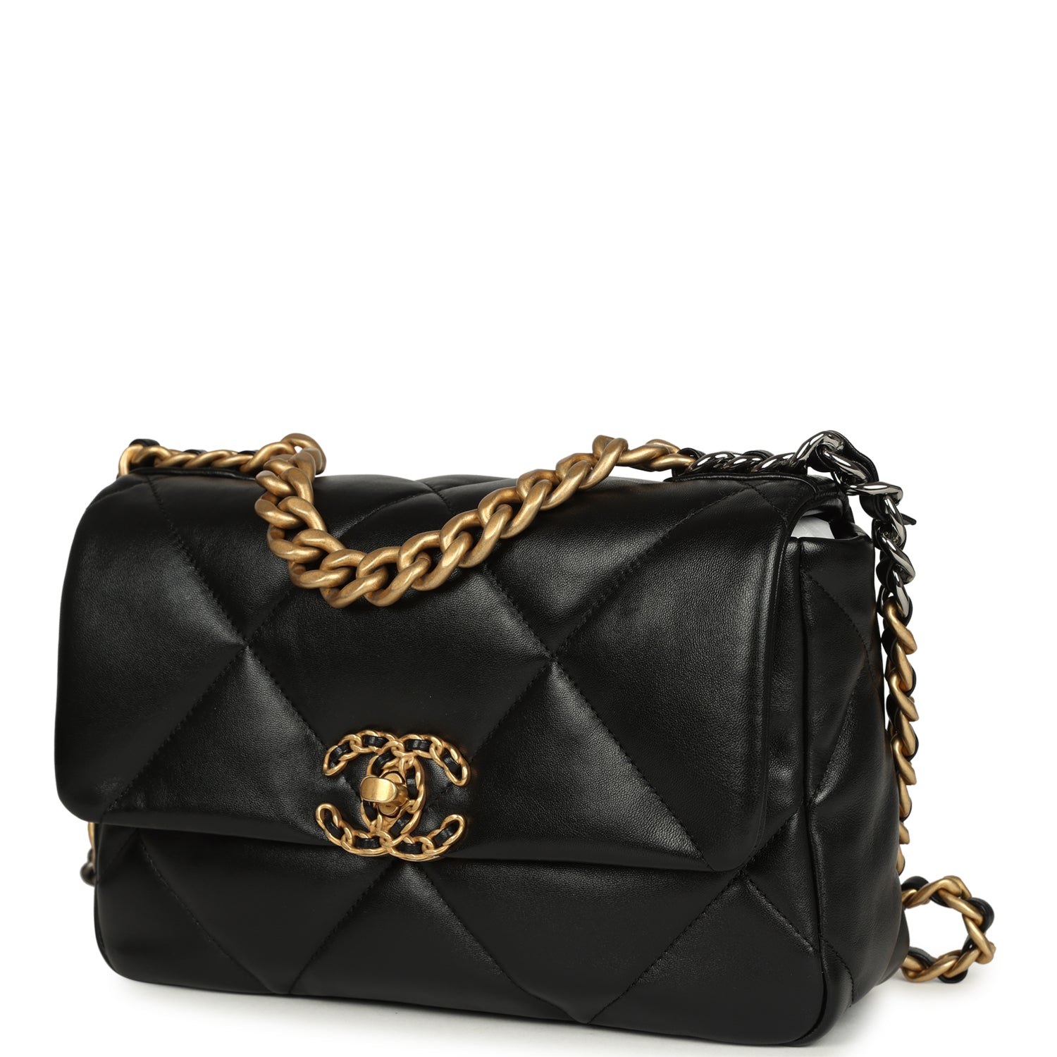 Medium 19 Flap Bag Black Shiny Lambskin Mixed Hardware