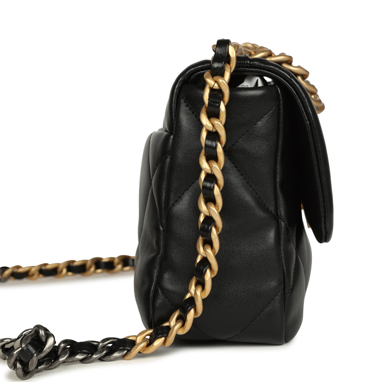 Medium 19 Flap Bag Black Shiny Lambskin Mixed Hardware