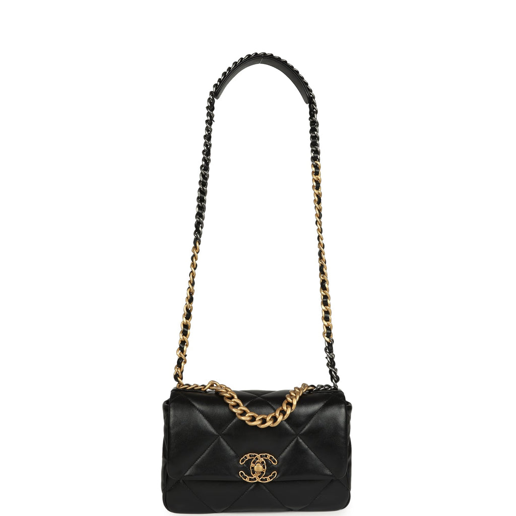 Medium 19 Flap Bag Black Shiny Lambskin Mixed Hardware