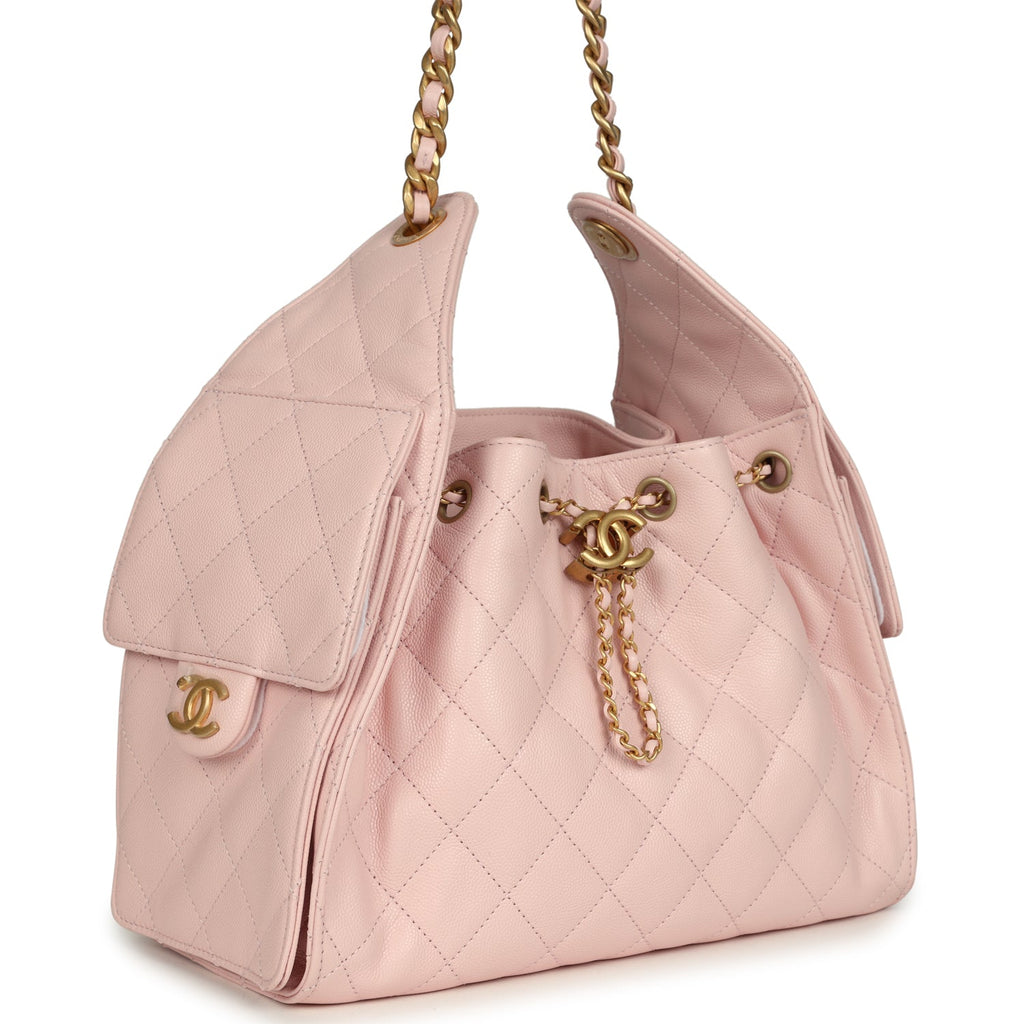 Small 25 Hobo Bag Light Pink Caviar Antique Gold Hardware