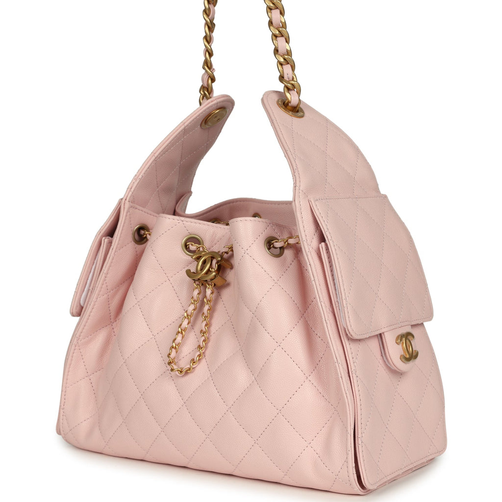 Small 25 Hobo Bag Light Pink Caviar Antique Gold Hardware