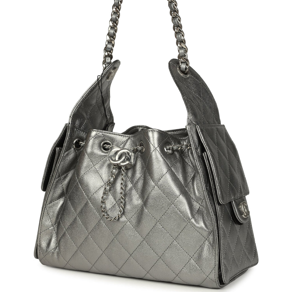 Small 25 Hobo Bag Metallic Anthracite Caviar Silver Hardware