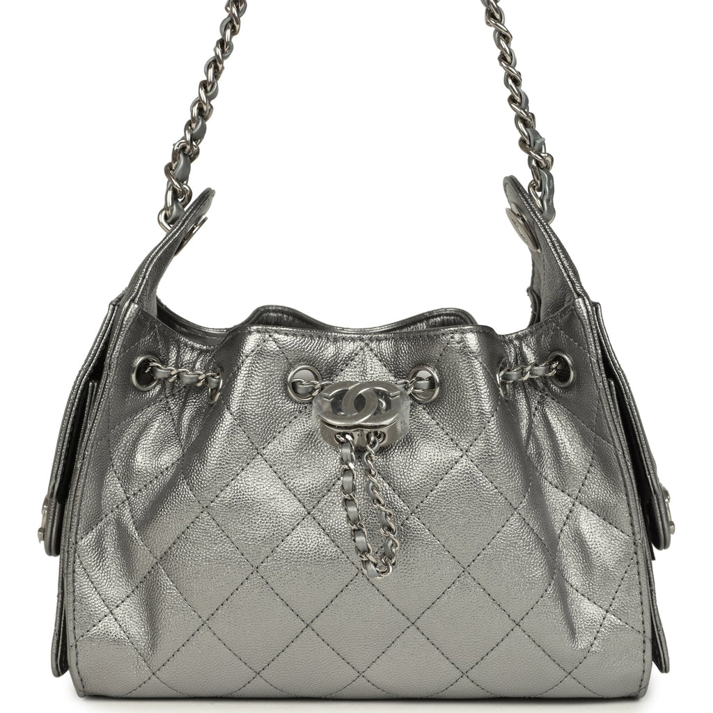 Mini 25 Hobo Bag Anthracite Metallic Caviar Silver Hardware