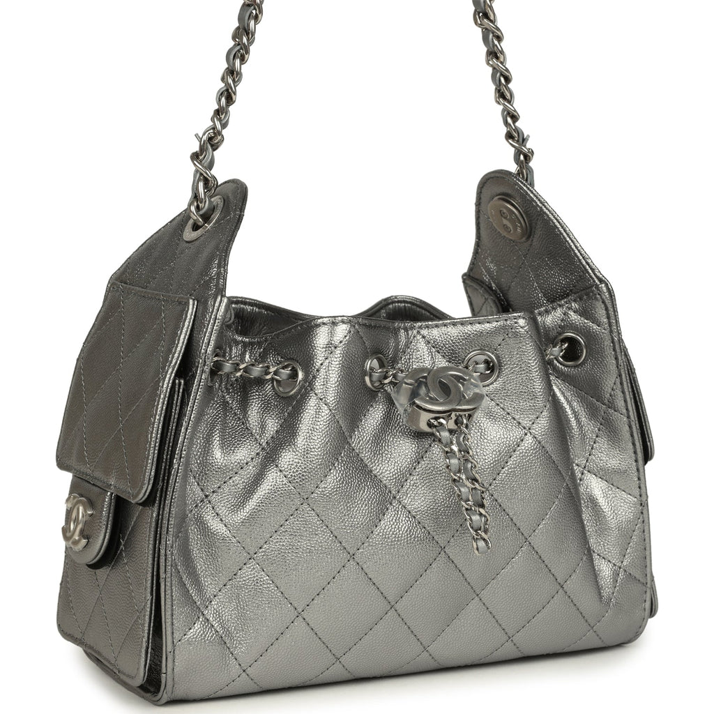 Mini 25 Hobo Bag Anthracite Metallic Caviar Silver Hardware