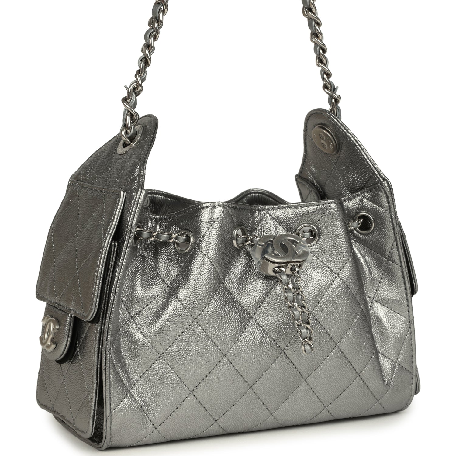 Mini 25 Hobo Bag Anthracite Metallic Caviar Silver Hardware