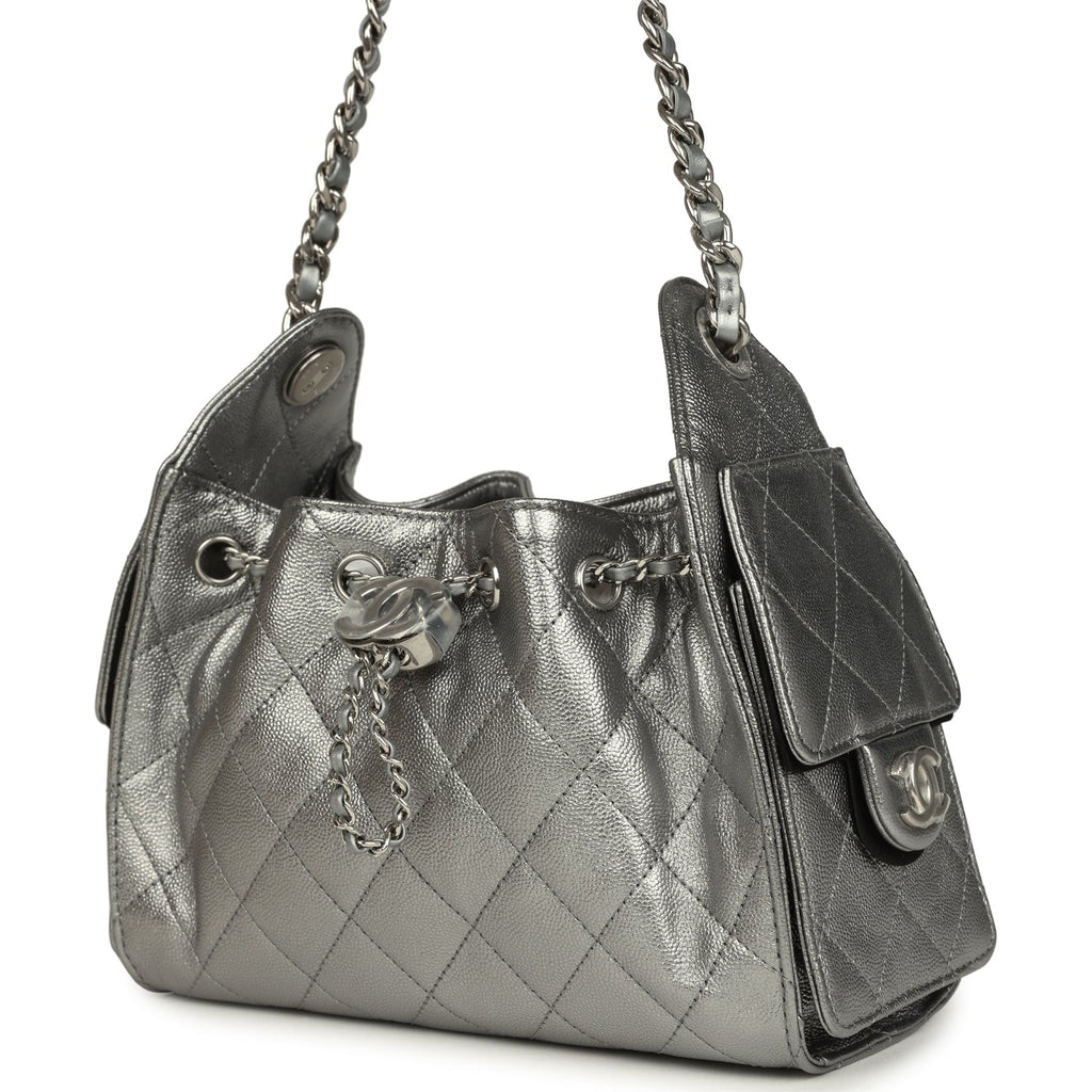 Mini 25 Hobo Bag Anthracite Metallic Caviar Silver Hardware