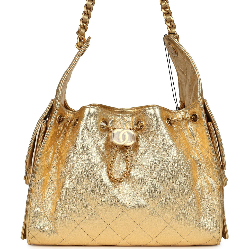 Small 25 Hobo Bag Metallic Gold Caviar Antique Gold Hardware
