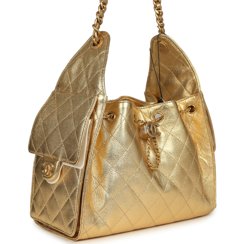 Small 25 Hobo Bag Metallic Gold Caviar Antique Gold Hardware