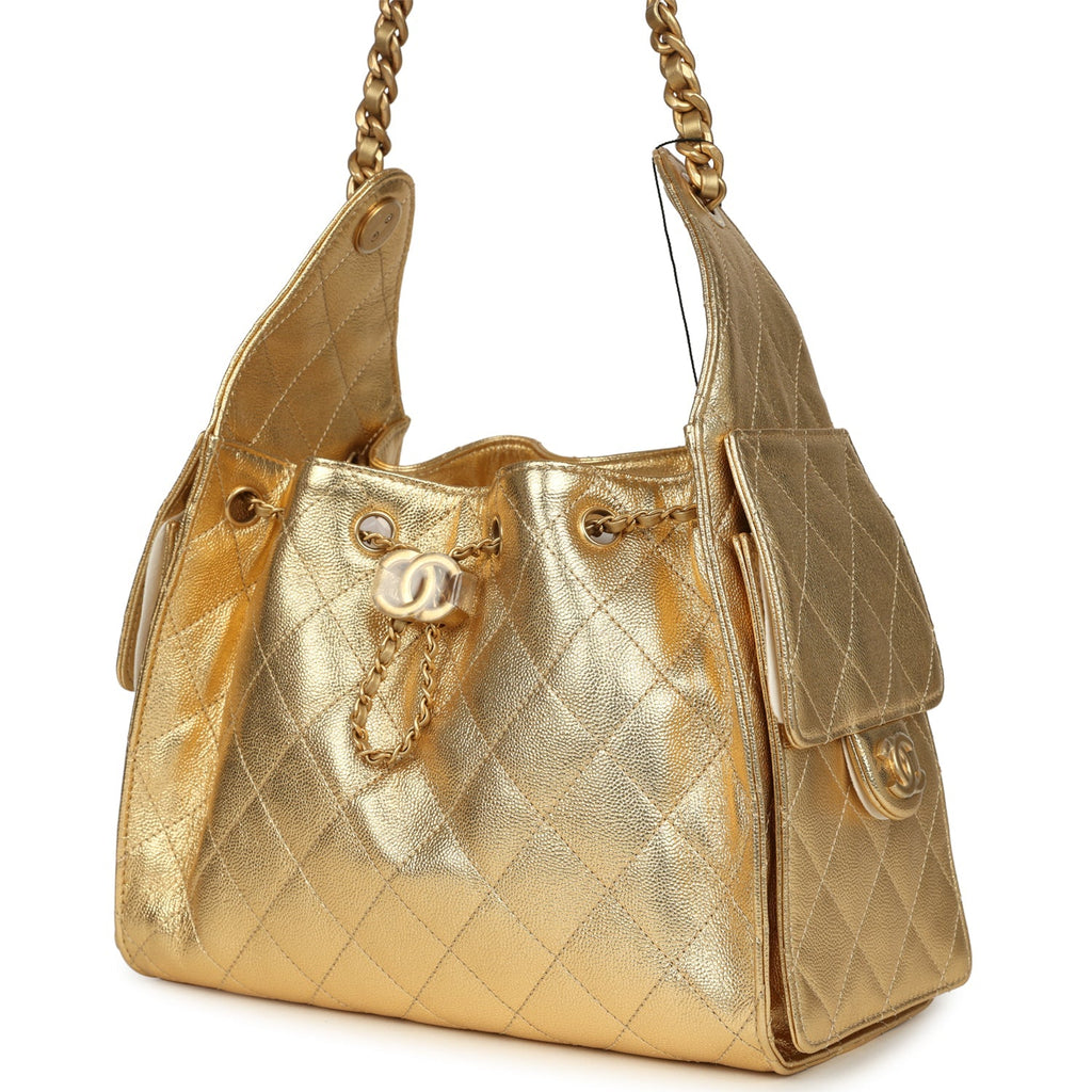 Small 25 Hobo Bag Metallic Gold Caviar Antique Gold Hardware