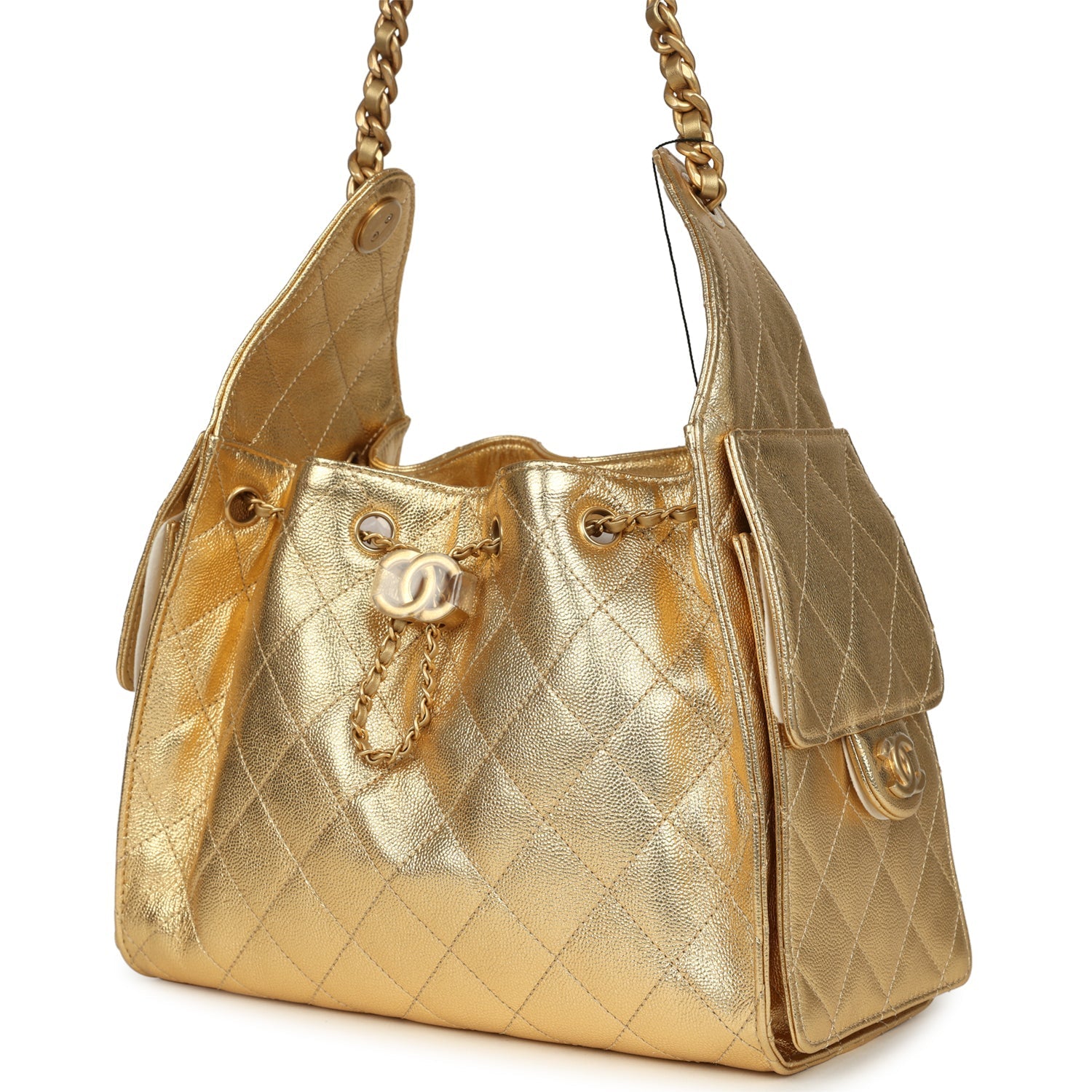 Small 25 Hobo Bag Metallic Gold Caviar Antique Gold Hardware