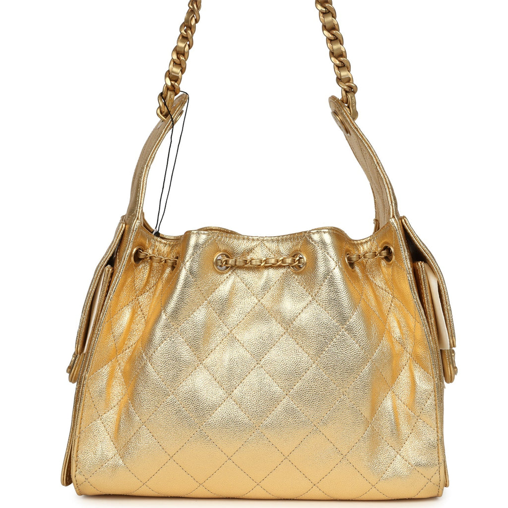 Small 25 Hobo Bag Metallic Gold Caviar Antique Gold Hardware