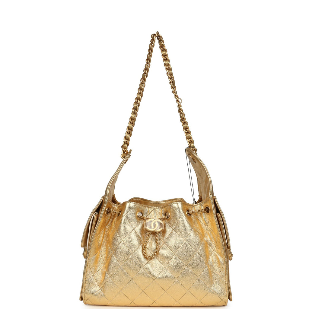 Small 25 Hobo Bag Metallic Gold Caviar Antique Gold Hardware