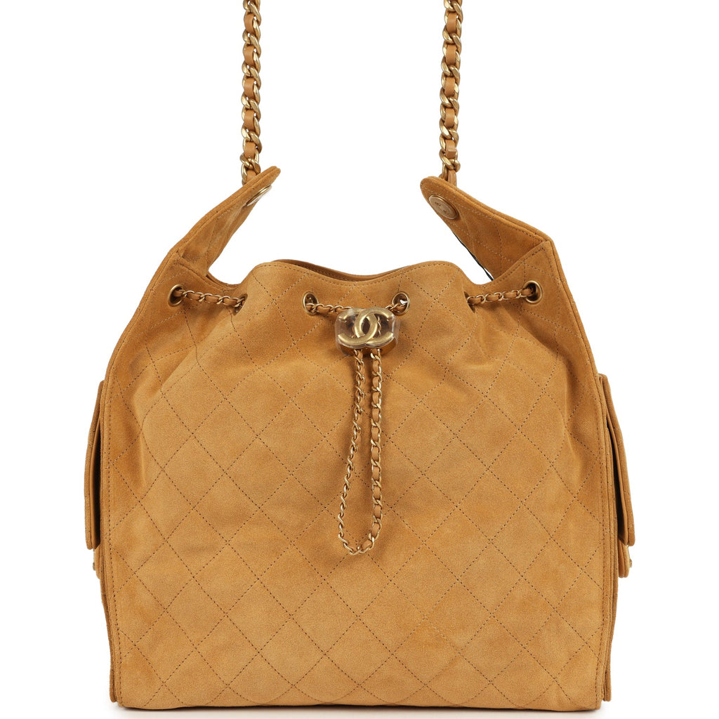 Medium 25 Hobo Bag Beige Suede Antique Gold Hardware