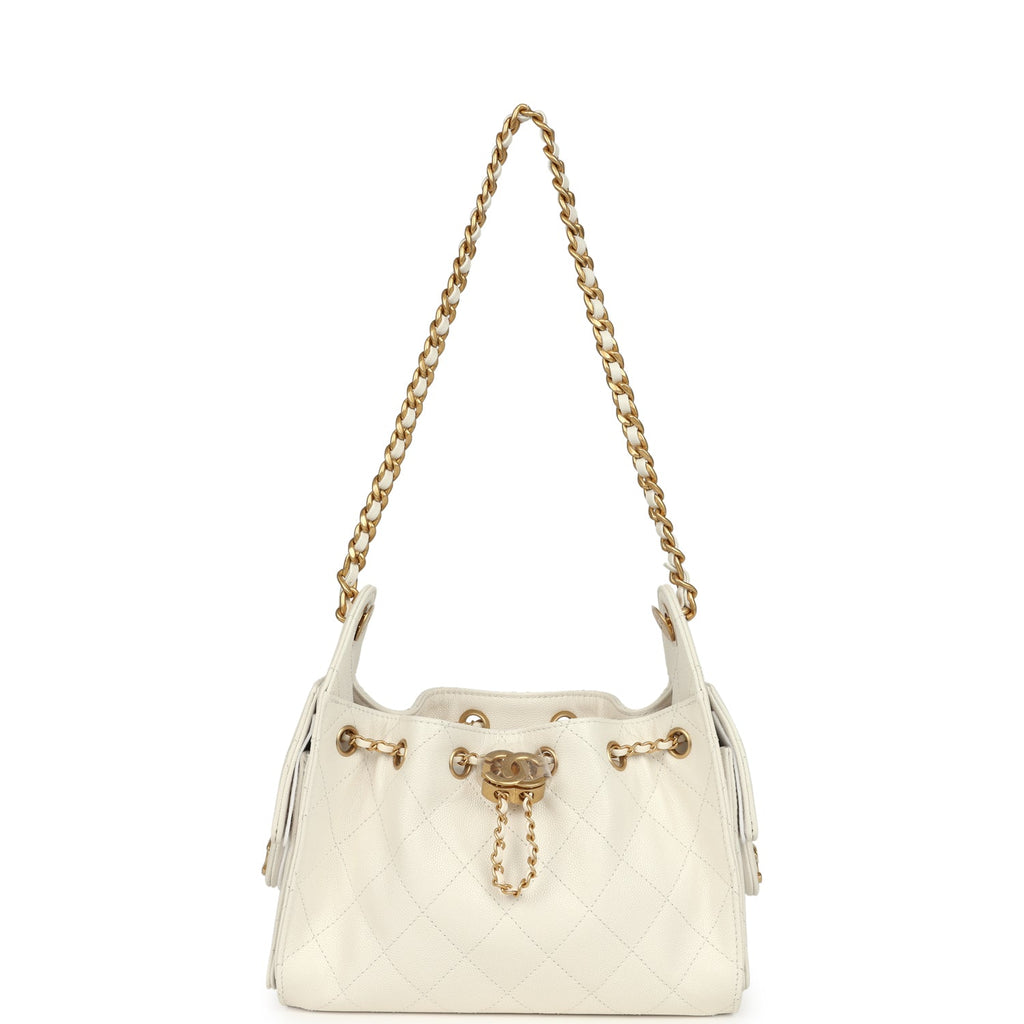 Mini 25 Hobo Bag White Caviar Antique Gold Hardware