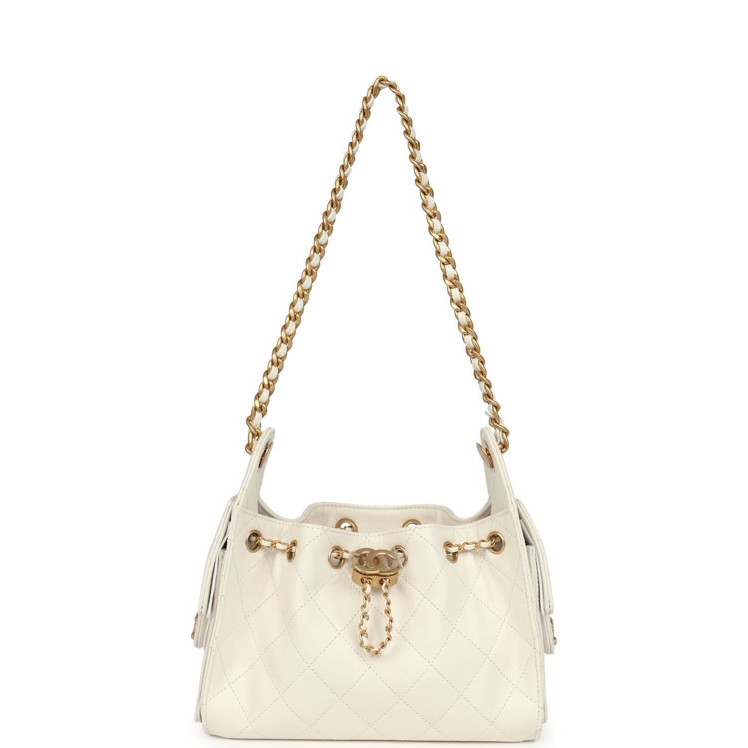 Mini 25 Hobo Bag White Caviar Antique Gold Hardware