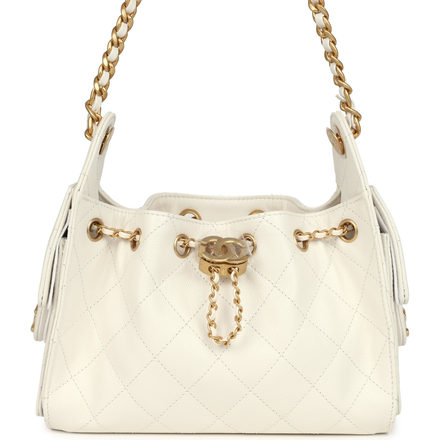 Mini 25 Hobo Bag White Caviar Antique Gold Hardware