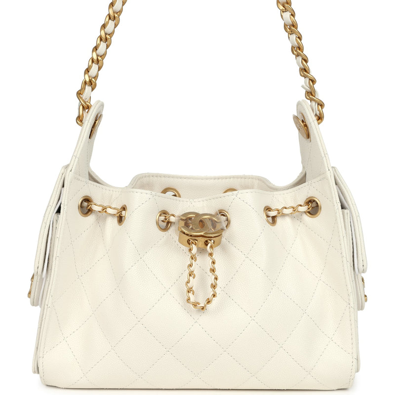 Mini 25 Hobo Bag White Caviar Antique Gold Hardware