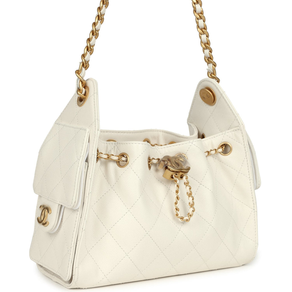 Mini 25 Hobo Bag White Caviar Antique Gold Hardware