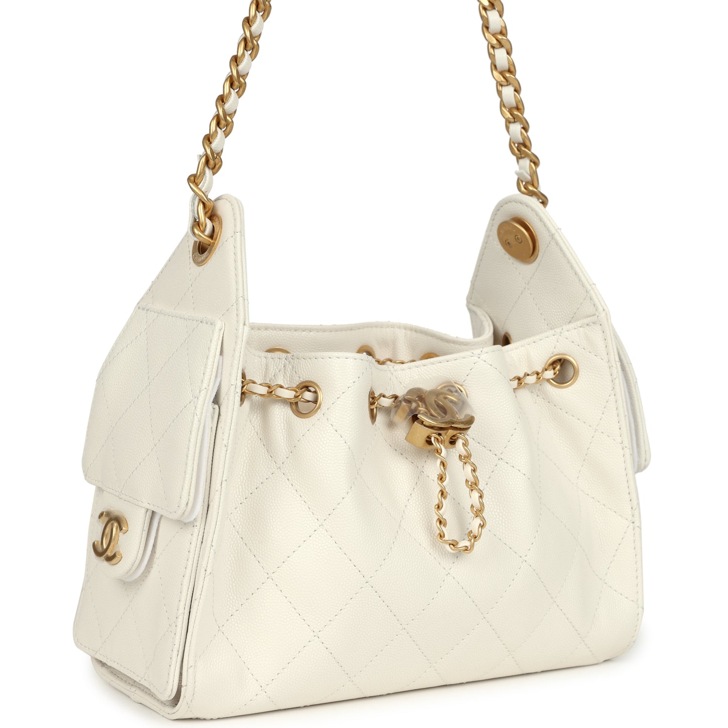 Mini 25 Hobo Bag White Caviar Antique Gold Hardware