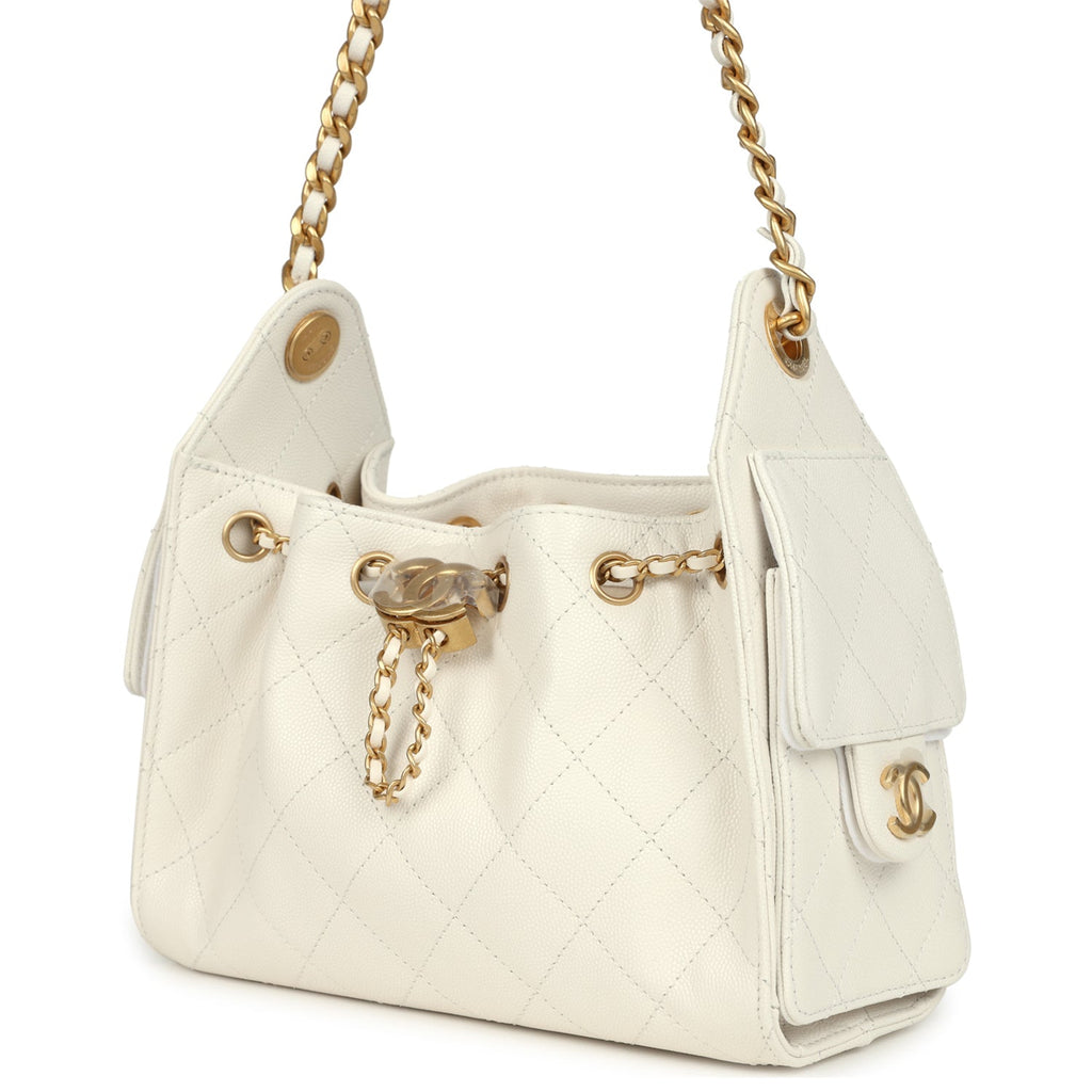Mini 25 Hobo Bag White Caviar Antique Gold Hardware