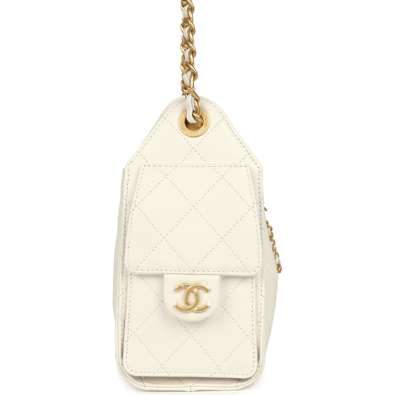 Mini 25 Hobo Bag White Caviar Antique Gold Hardware