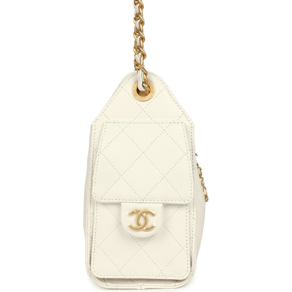 Mini 25 Hobo Bag White Caviar Antique Gold Hardware