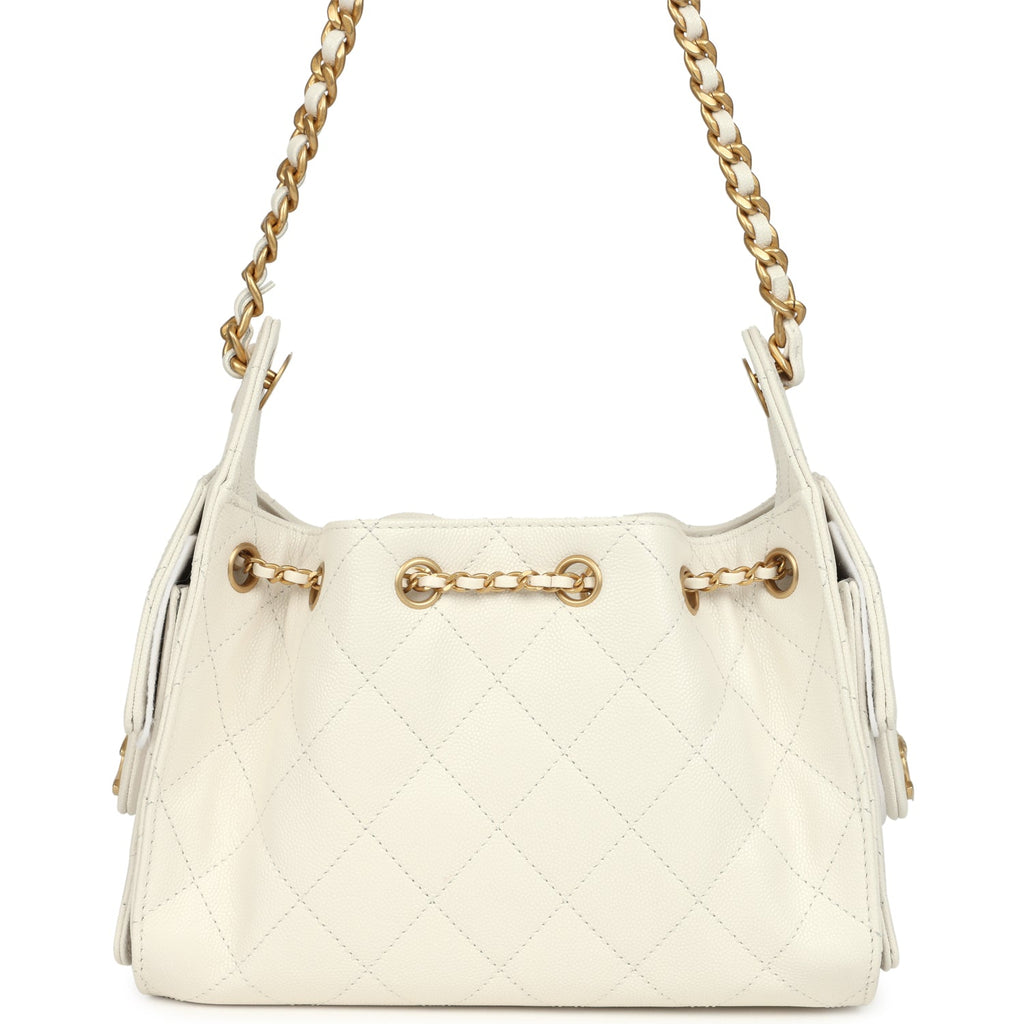 Mini 25 Hobo Bag White Caviar Antique Gold Hardware