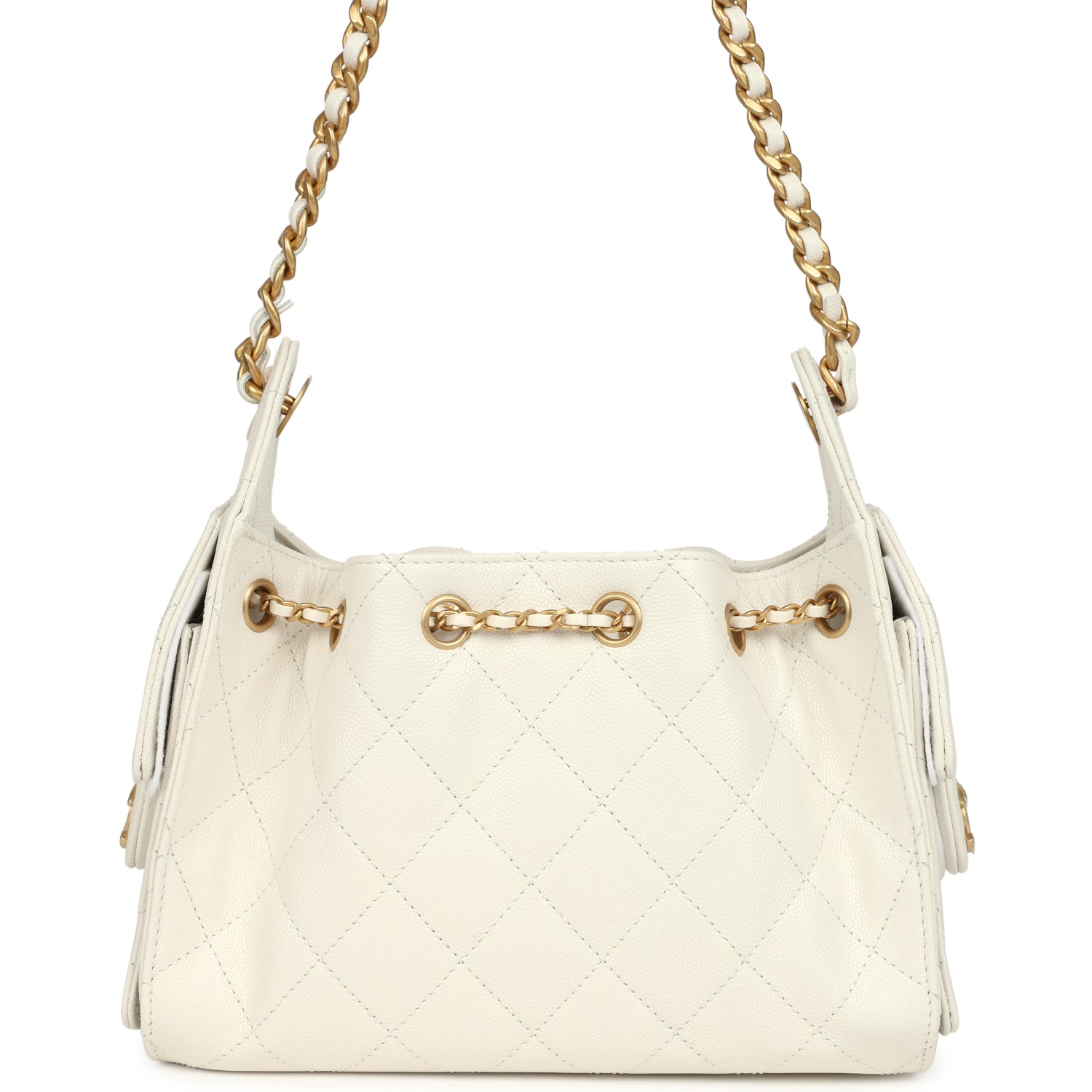 Mini 25 Hobo Bag White Caviar Antique Gold Hardware