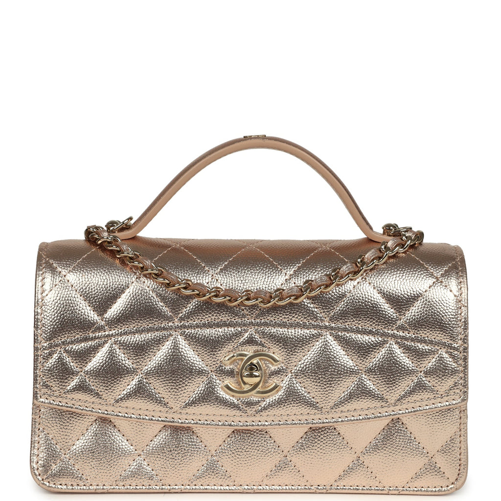 Top Handle Wallet On Chain WOC Metallic Copper Shiny Caviar Light Gold Hardware