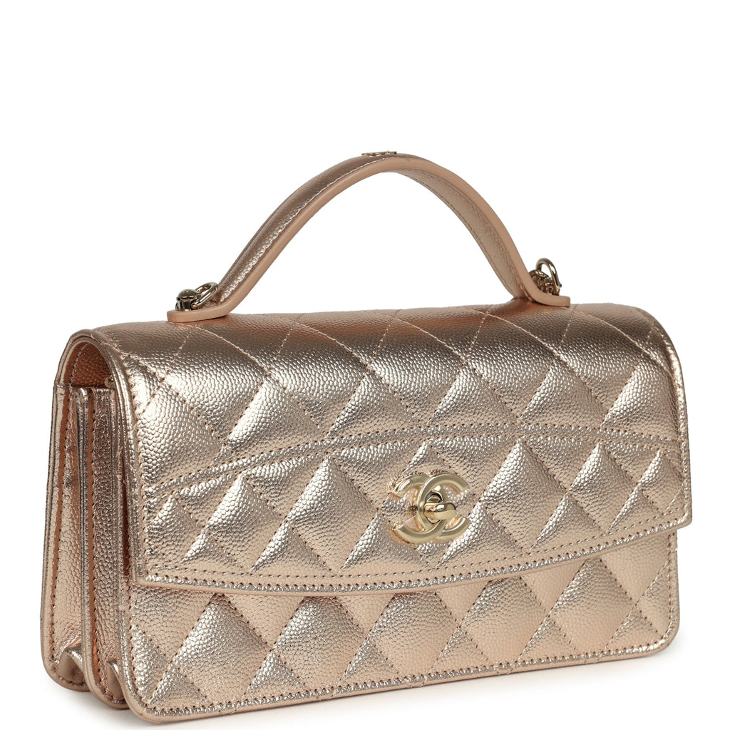 Top Handle Wallet On Chain WOC Metallic Copper Shiny Caviar Light Gold Hardware