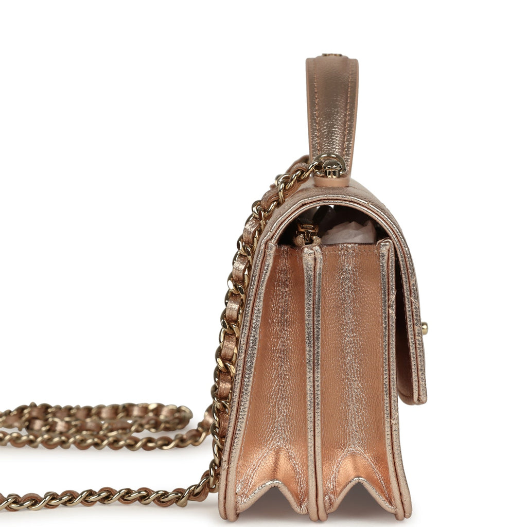 Top Handle Wallet On Chain WOC Metallic Copper Shiny Caviar Light Gold Hardware