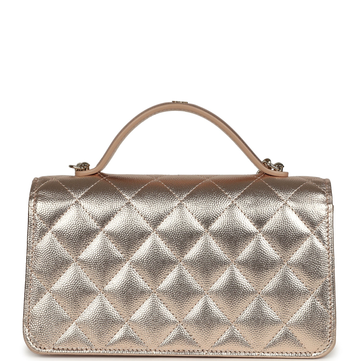 Top Handle Wallet On Chain WOC Metallic Copper Shiny Caviar Light Gold Hardware