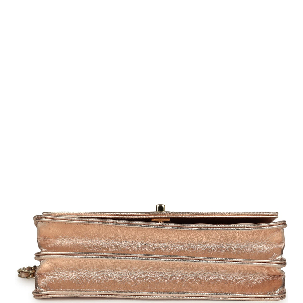 Top Handle Wallet On Chain WOC Metallic Copper Shiny Caviar Light Gold Hardware