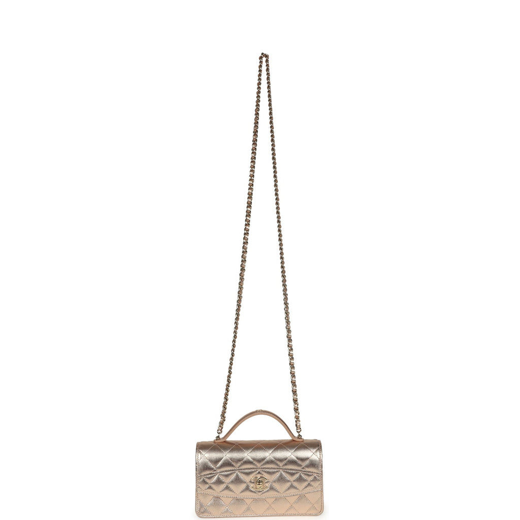 Top Handle Wallet On Chain WOC Metallic Copper Shiny Caviar Light Gold Hardware