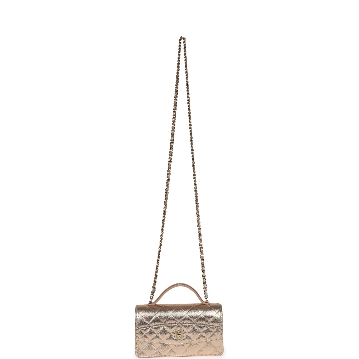 Top Handle Wallet On Chain WOC Metallic Copper Shiny Caviar Light Gold Hardware
