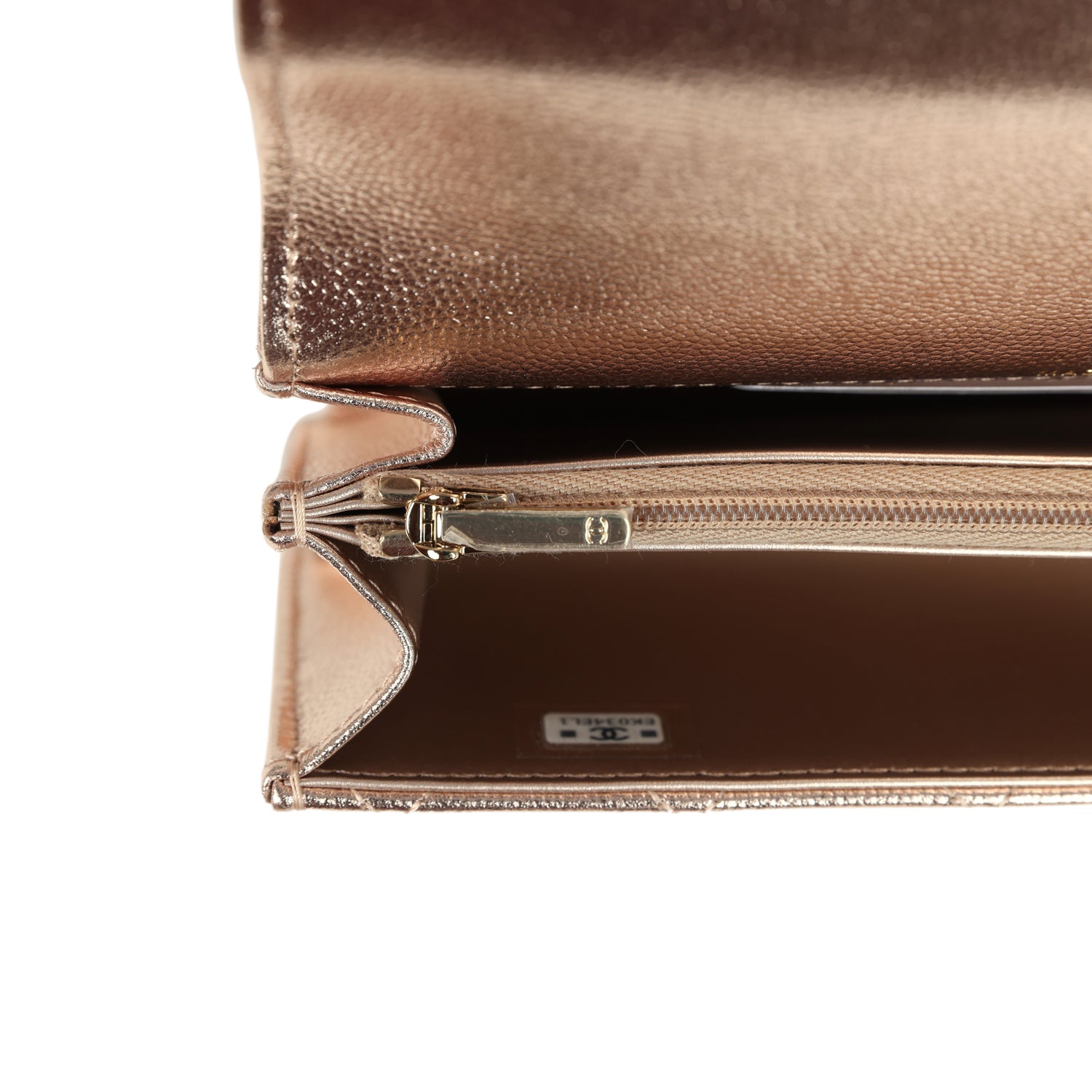 Top Handle Wallet On Chain WOC Metallic Copper Shiny Caviar Light Gold Hardware