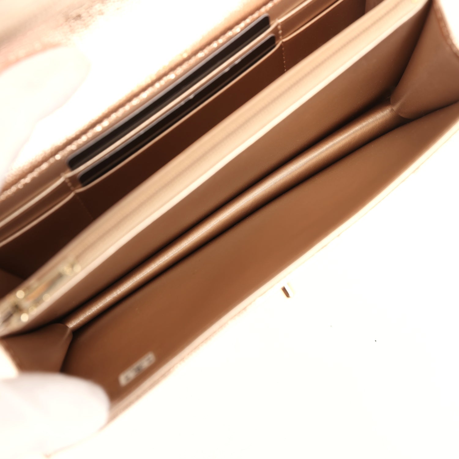 Top Handle Wallet On Chain WOC Metallic Copper Shiny Caviar Light Gold Hardware