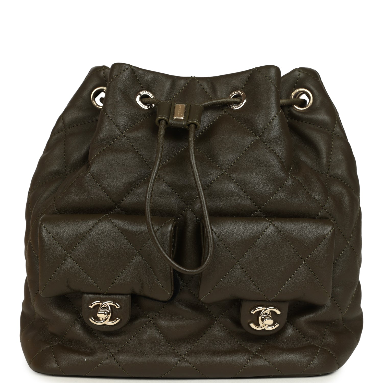 Mini Duma Drawstring Backpack Khaki Lambskin Light Gold Hardware