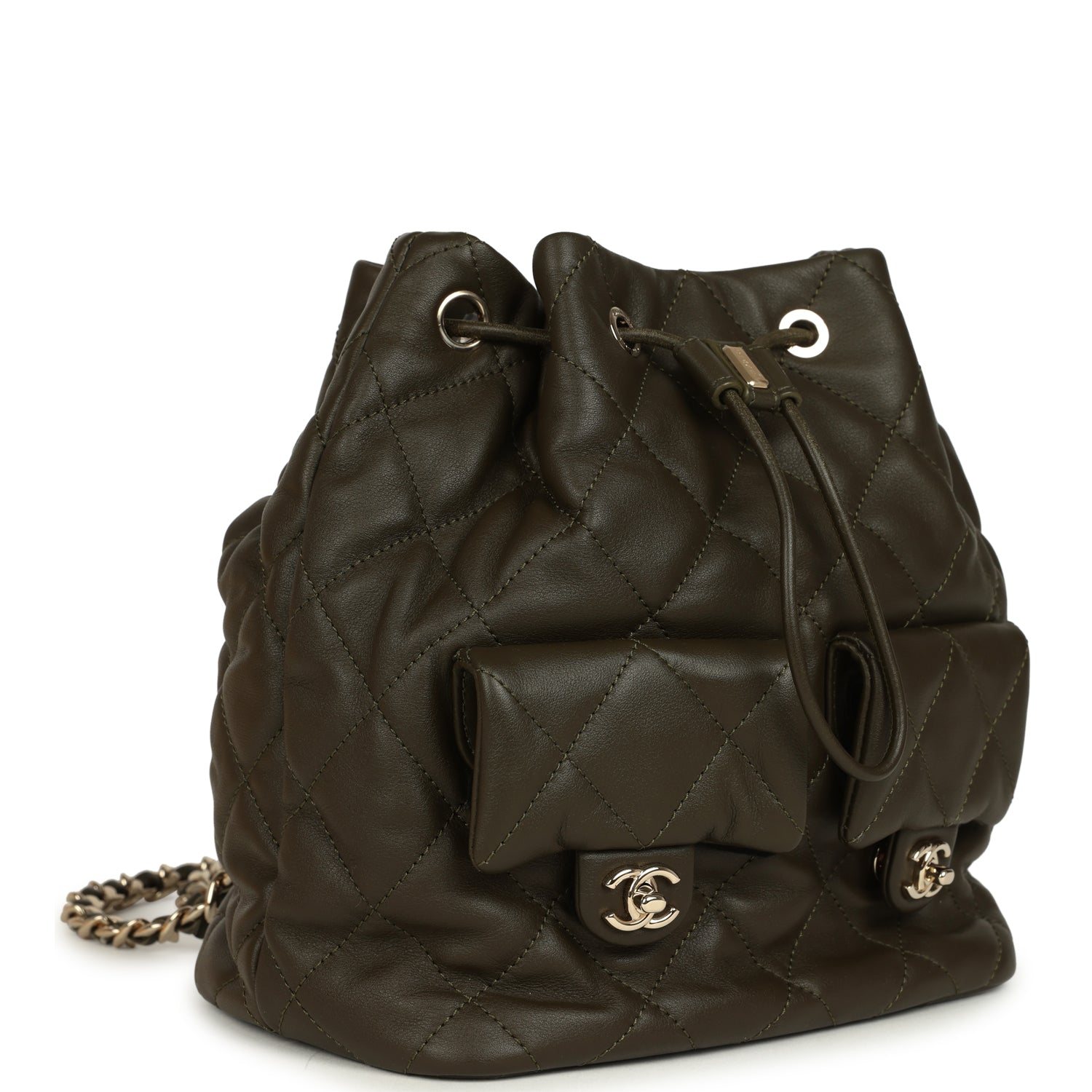 Mini Duma Drawstring Backpack Khaki Lambskin Light Gold Hardware
