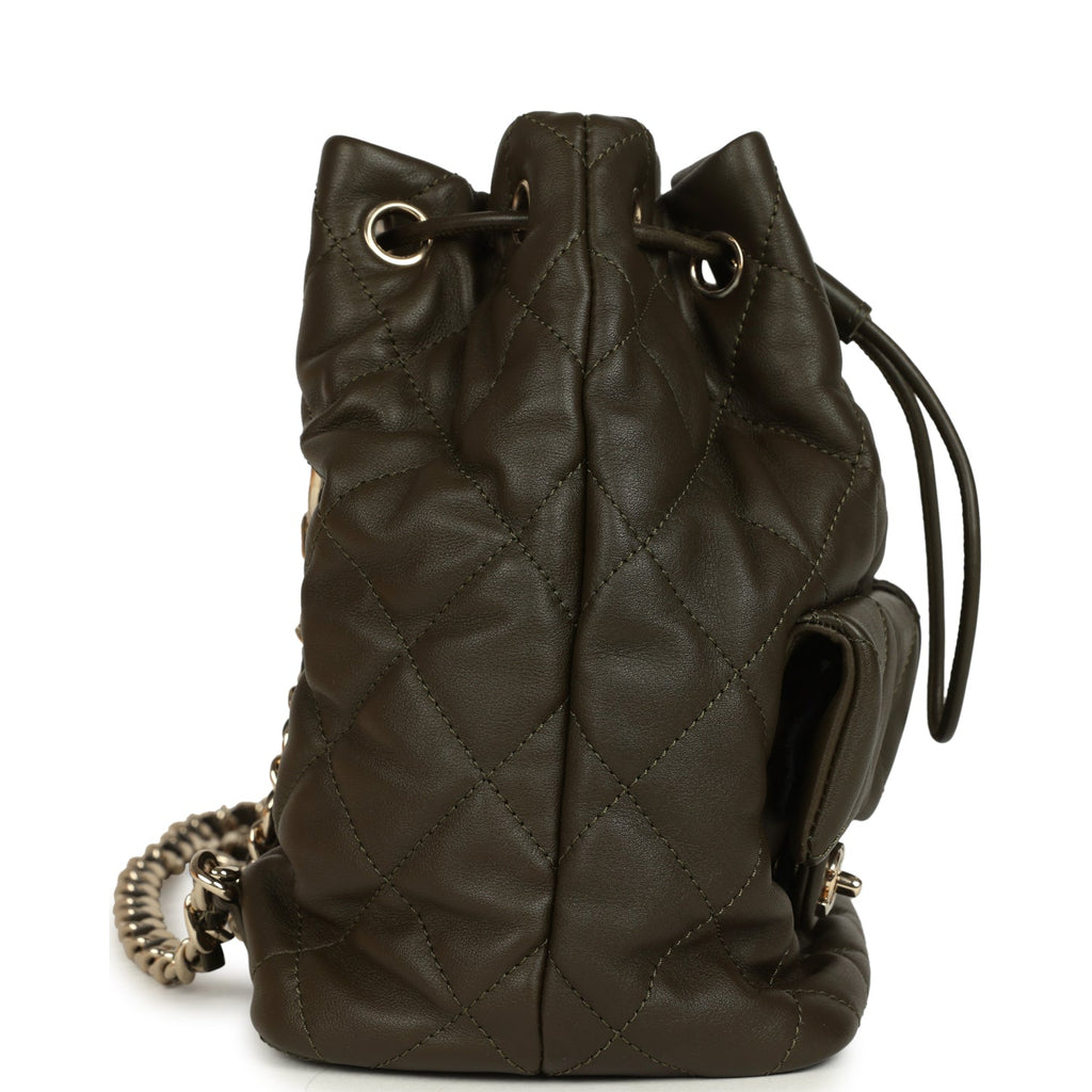 Mini Duma Drawstring Backpack Khaki Lambskin Light Gold Hardware