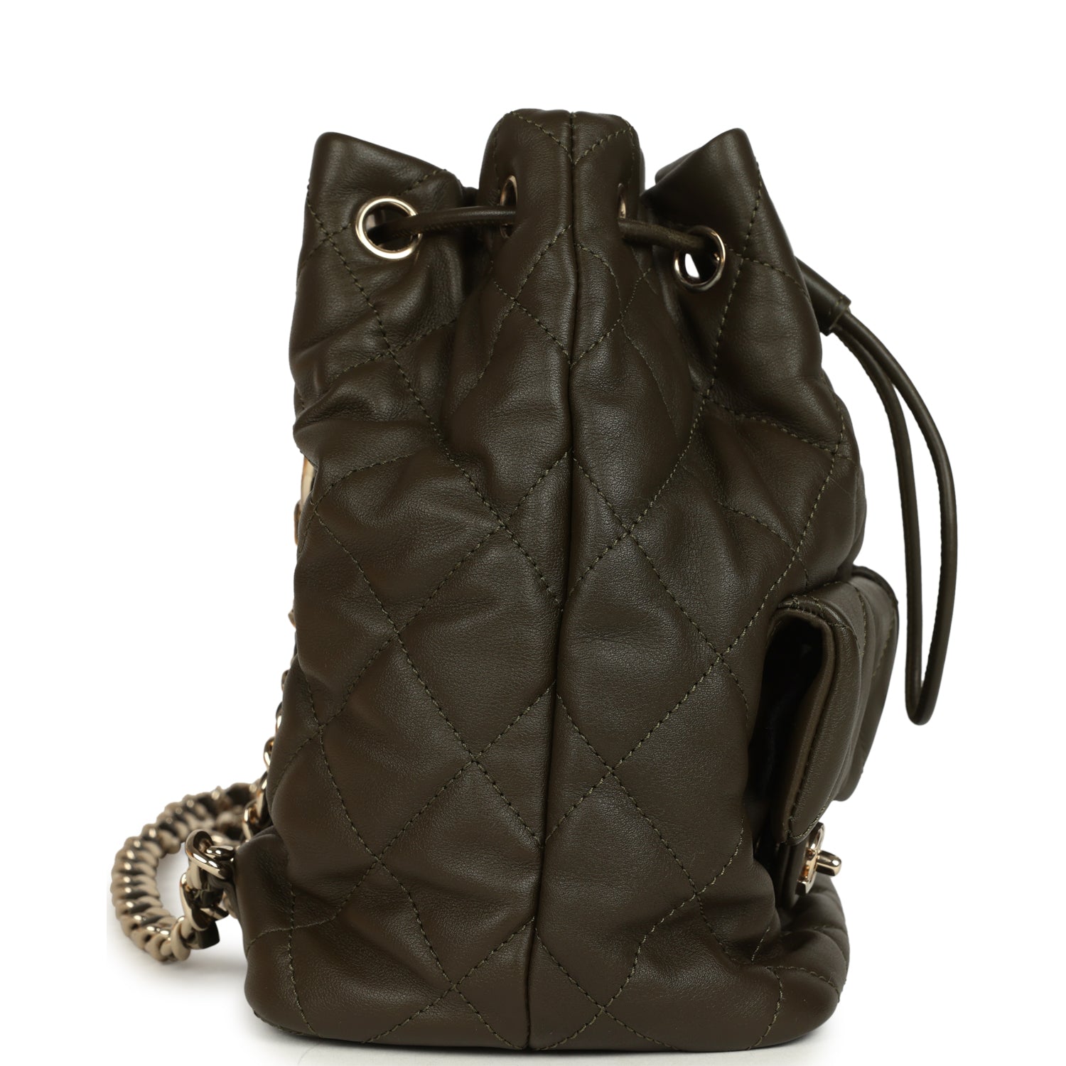 Mini Duma Drawstring Backpack Khaki Lambskin Light Gold Hardware