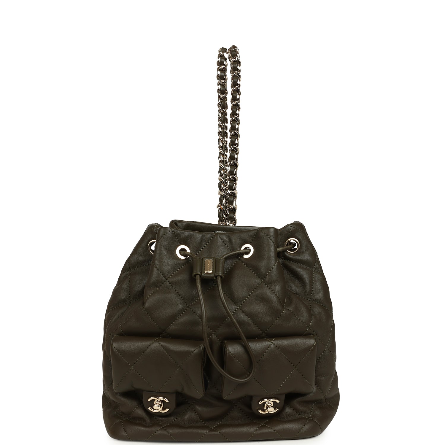 Mini Duma Drawstring Backpack Khaki Lambskin Light Gold Hardware