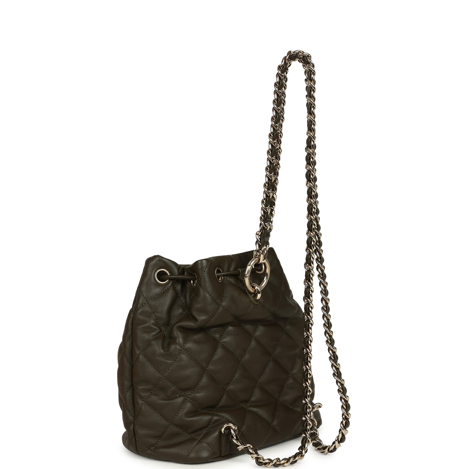 Mini Duma Drawstring Backpack Khaki Lambskin Light Gold Hardware