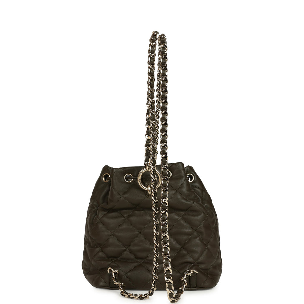 Mini Duma Drawstring Backpack Khaki Lambskin Light Gold Hardware
